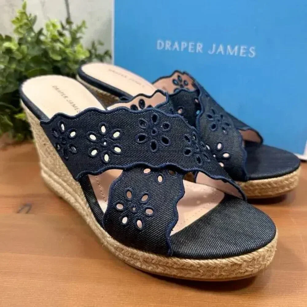 NIB Draper James Emily Women's Wedge Shoes, Navy - Picture 2 of 6